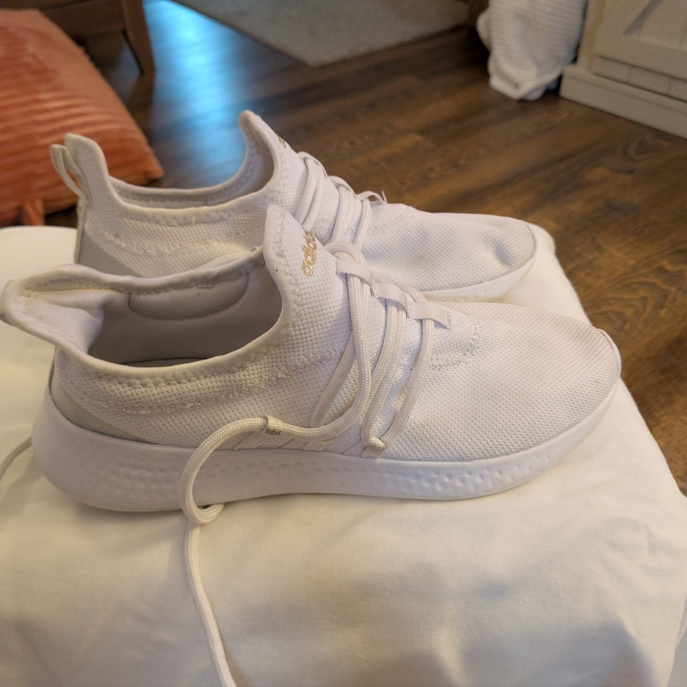 Adidas White and Gold Athletic Shoes
